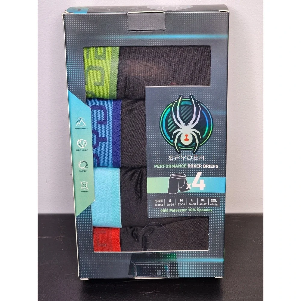 Spyder Performance Boxer Briefs Men's Large Green Blue Teal Red Black 4 Pack NIB